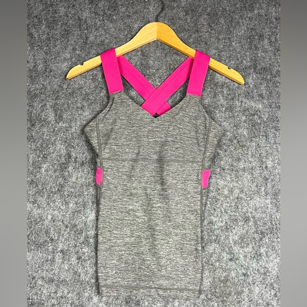 lululemon athletica Gray Heather Tank with Hot Pink Crossover Straps